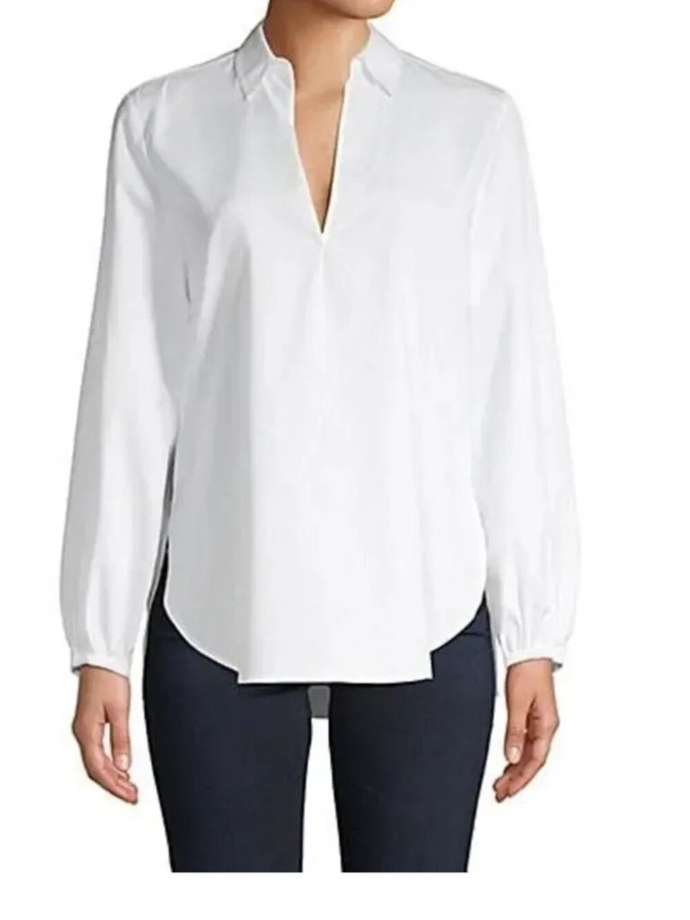 Vince White Longsleeve Split Neck Collar Shirt – size M